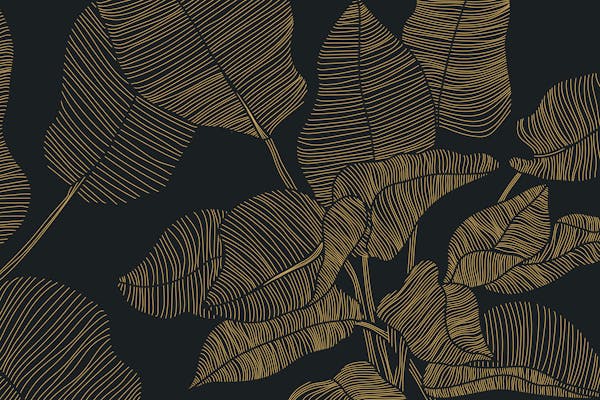 Gold wallpaper on black wall