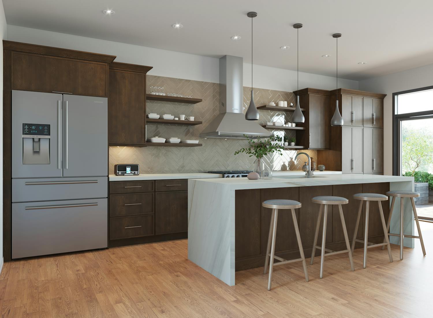 Nice kitchen with a waterfall edge style island