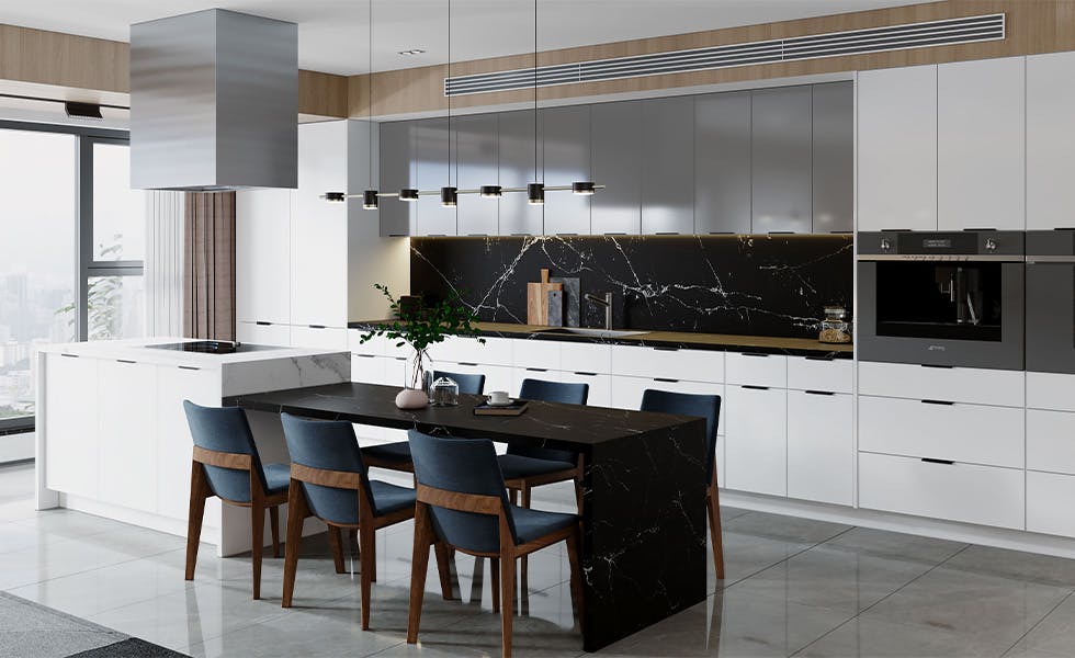 Kitchen island with seating place on two tier