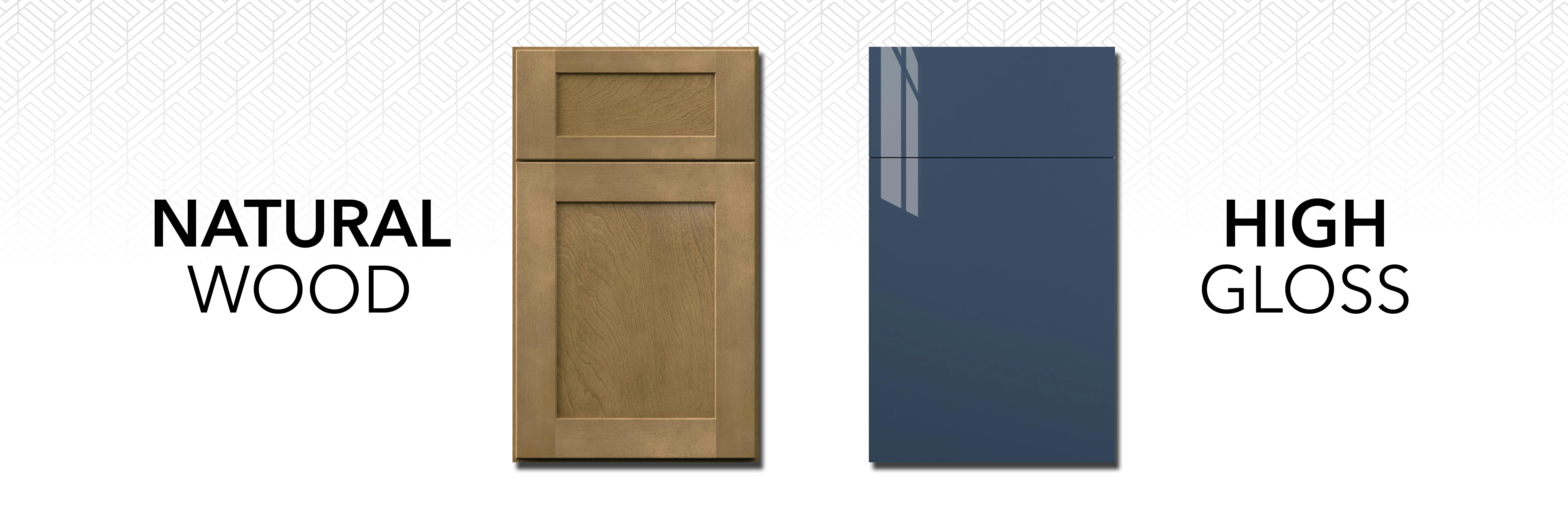natural wood and high gloss cabinet finishes