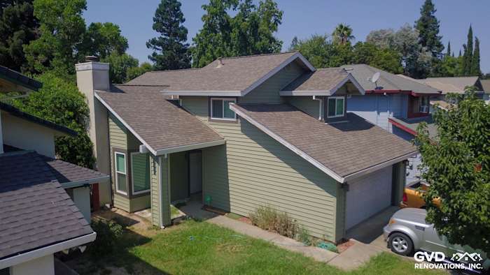Two-story home featuring Juniper Ridge Prodigy siding, White Trim, and energy-efficient Milgard Trinsic Windows in Sacramento