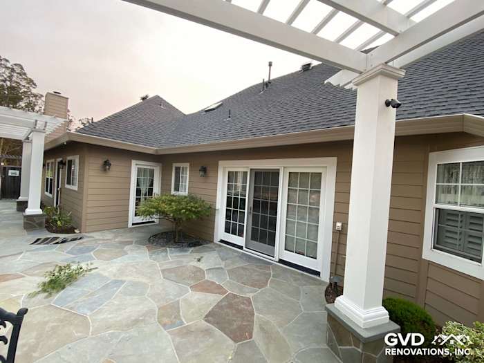Khaki Brown James Hardie lap siding and trim on a renovated home exterior in Petaluma, CA