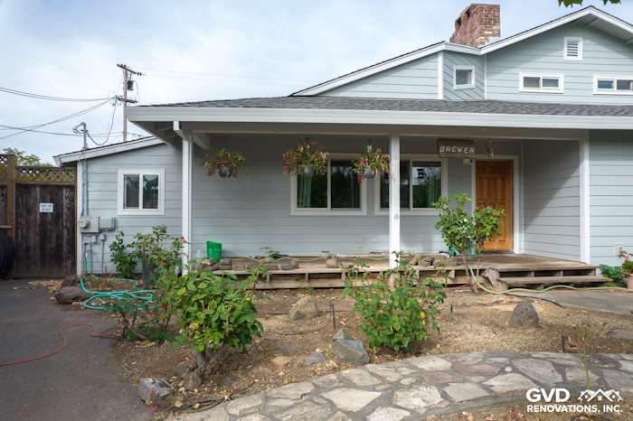 Home exterior featuring Light Mist James Hardie siding and Arctic White trim in Sonoma, CA