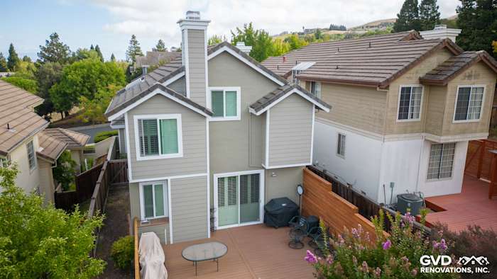 Residential exterior showcasing James Hardie lap siding in Monterey Taupe with Arctic White trim in Danville, CA