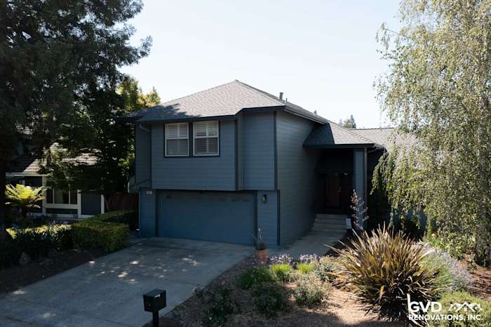 Rohnert Park home exterior featuring Boothbay Blue James Hardie siding and Milgard windows
