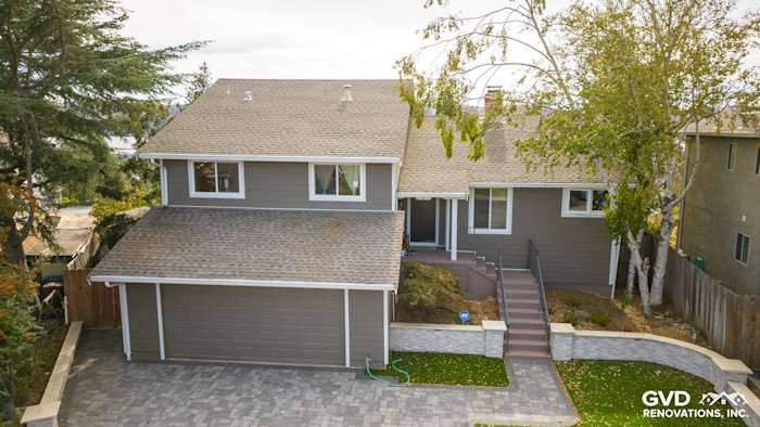 Newly installed Timber Bark HardiePlank siding with Arctic White trim, showcasing a modern home exterior in Benicia, CA