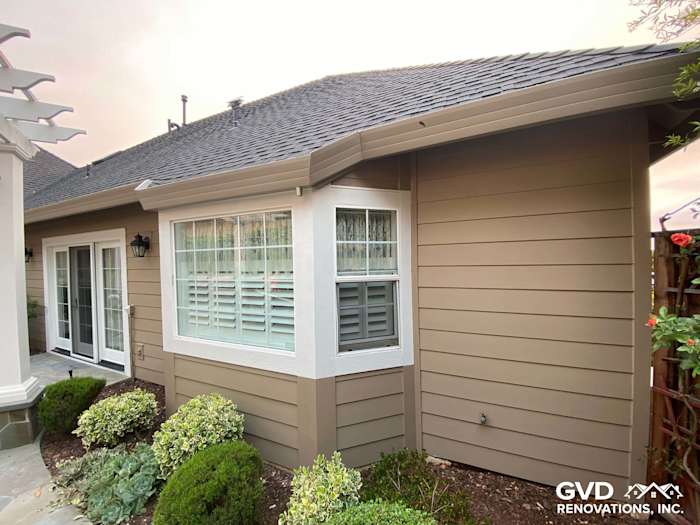 Khaki Brown James Hardie Lap Siding and Trim on a modern home exterior in Petaluma, CA