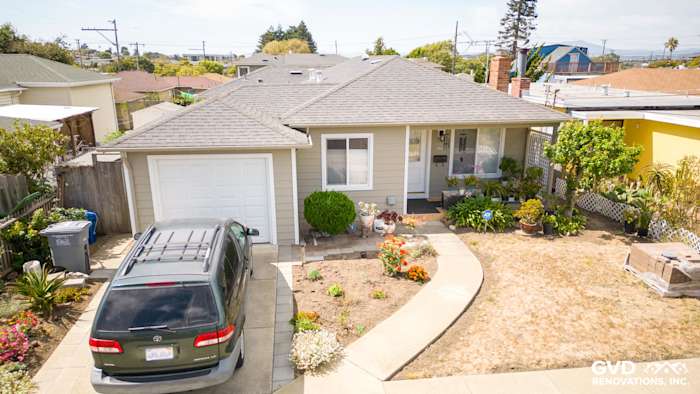 Updated home exterior featuring James Hardie Monterey Taupe siding and Arctic White trim in El Cerrito, CA