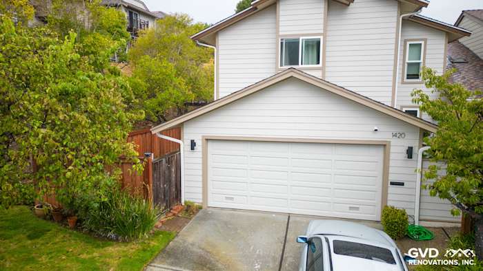 Home exterior in San Mateo with new James Hardie Cobble Stone siding and Khaki Brown trim