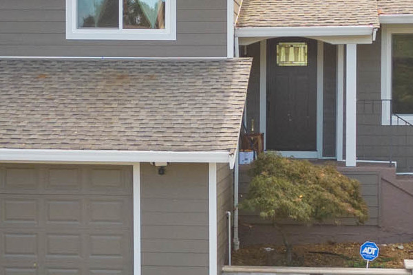 Benicia home with Timber Bark HardiePlank siding, Arctic White trim, and paved driveway