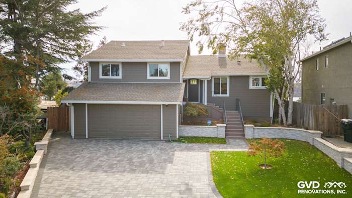 Benicia home with Timber Bark HardiePlank siding, Arctic White trim, and paved driveway