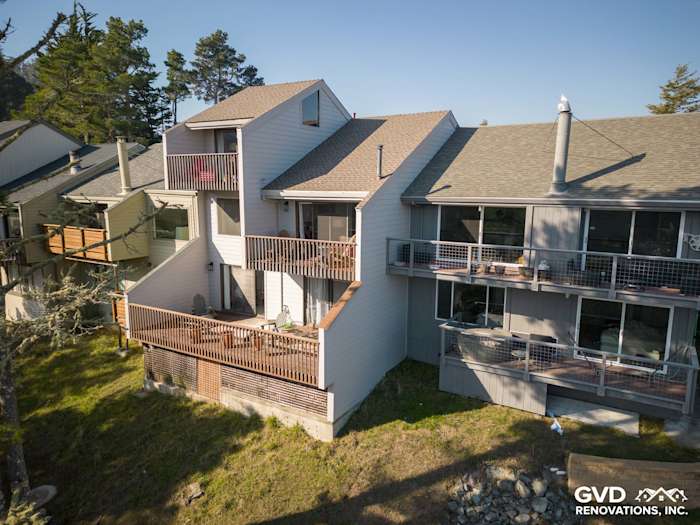 Stylish home exterior featuring Pearl Gray James Hardie lap siding and multiple decks in Mill Valley, CA