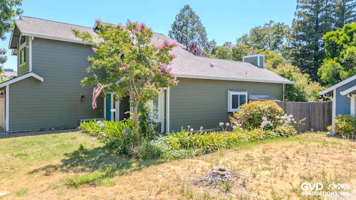 Citrus Heights home exterior featuring James Hardie Lap Siding in Mountain Sage with Arctic White trim and landscaping