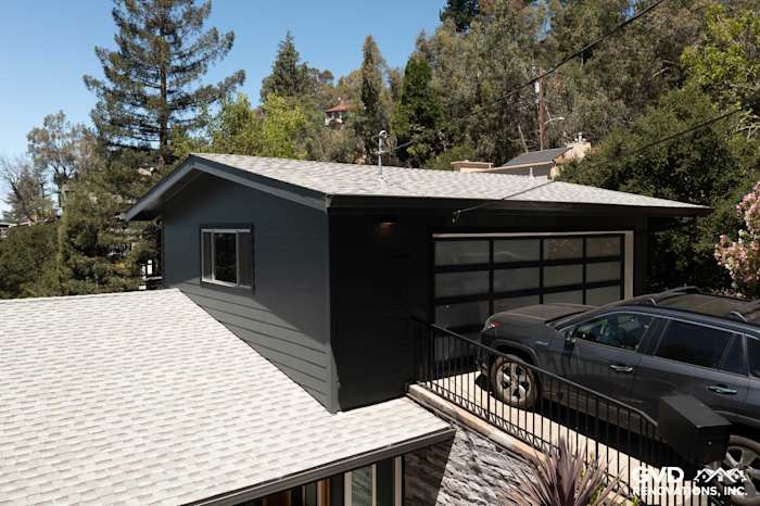 Modern home exterior featuring Iron Gray James Hardie lap siding and a sleek roof in Oakland, CA