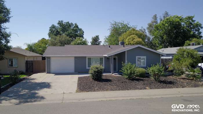 Home exterior featuring Seal Gray HardiePlank siding and Arctic White HardieTrim Boards in Rocklin, CA