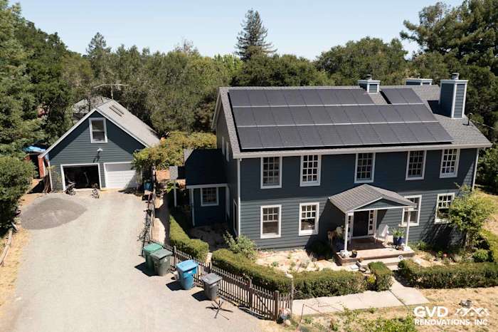 Modern two-story home featuring Evening Blue James Hardie lap siding and Arctic White trim in Sebastopol, CA