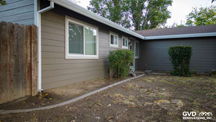Cobble Stone HardiePlank siding on a remodeled home exterior in Orangevale, showcasing fresh, neutral tones