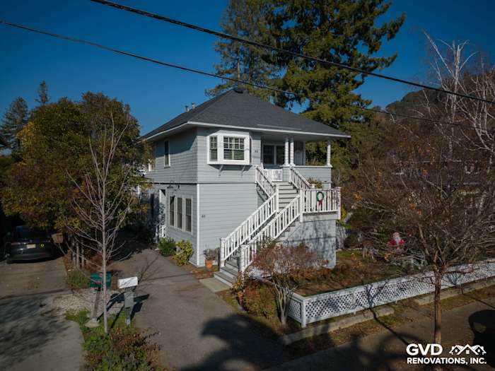 Two-story home in San Anselmo featuring Prime James Hardie Lap Siding and Arctic White HardieTrim