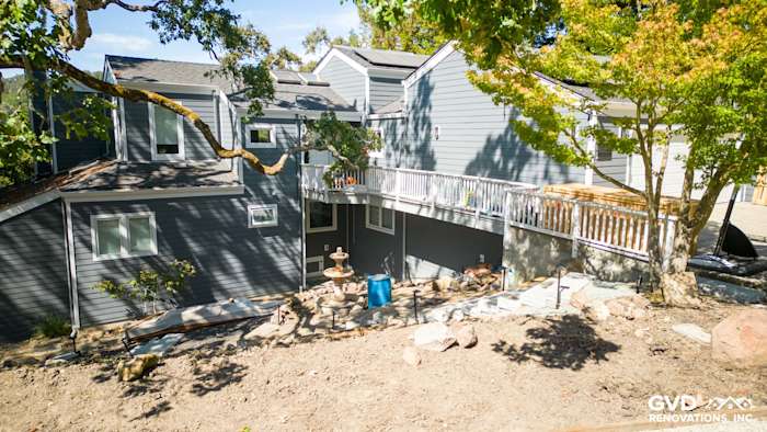 Home exterior featuring newly installed James Hardie Night Gray siding with Arctic White trim in Orinda, CA