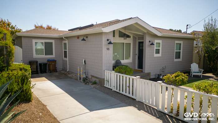 Pearl Gray James Hardie shingle siding with Arctic White trim on a Mill Valley home exterior