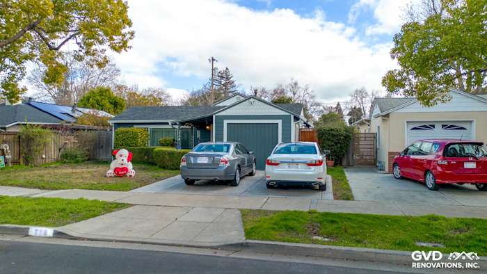 Home exterior featuring James Hardie siding in Evening Blue with Arctic White trim in Redwood City, CA