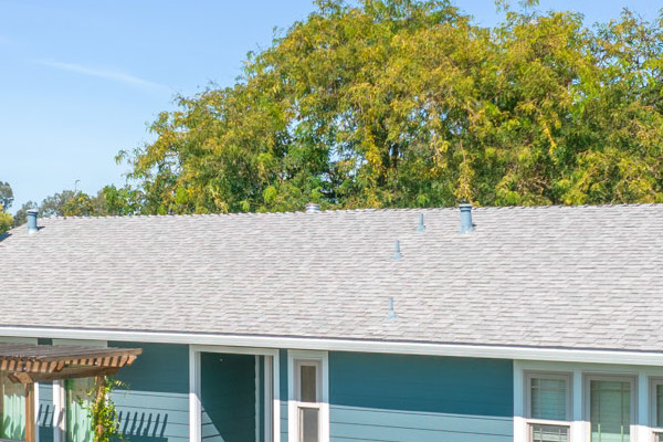 Brightly colored home exterior with blue siding, gray roof, and green lawn in Wilton, CA. Transformative siding upgrade