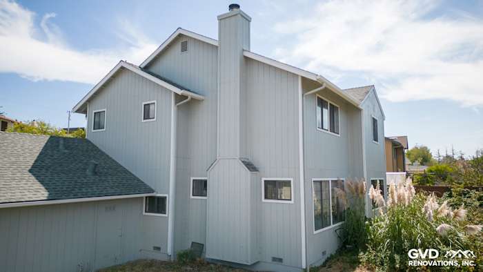 Newly installed James Hardie siding and Milgard Trinsic windows on a two-story home in El Sobrante