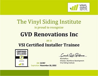 Vinyl Siding Institute Certified Installer