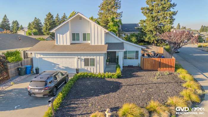 Home exterior in Petaluma featuring James Hardie Lap & Batten siding and Anlin windows in Arctic White