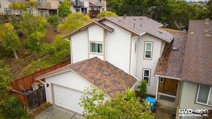 Modern home exterior in San Mateo with Cobble Stone HardiePlank siding and Khaki Brown trim