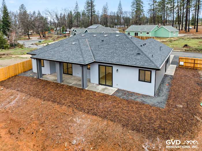 New construction home in Paradise, CA featuring James Hardie siding and black Milgard windows