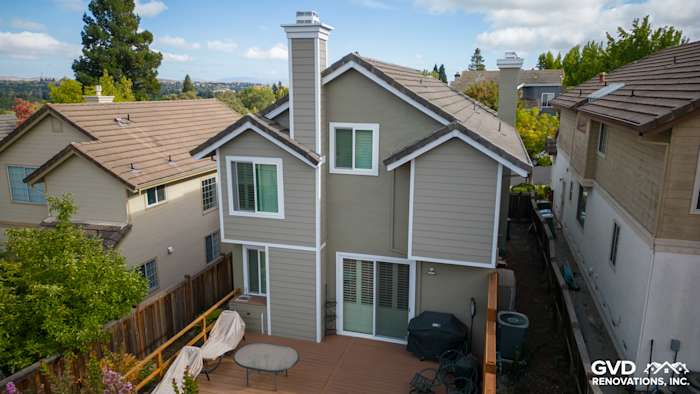James Hardie Lap siding in Monterey Taupe with Arctic White trim on Danville home exterior