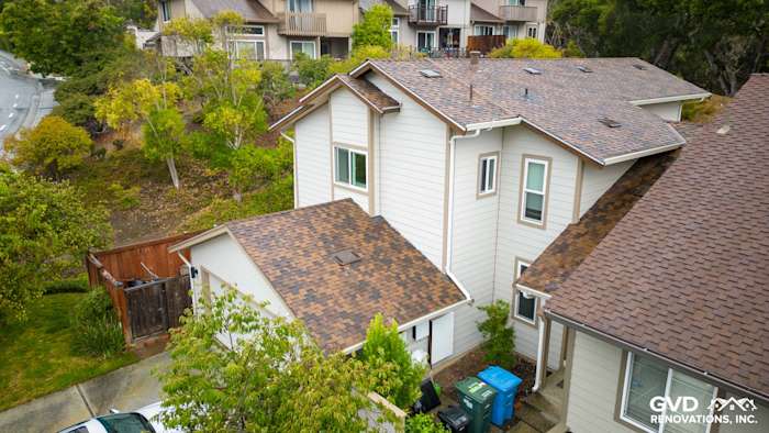 New James Hardie fiber cement siding in Cobble Stone color with Khaki Brown trim on a San Mateo home