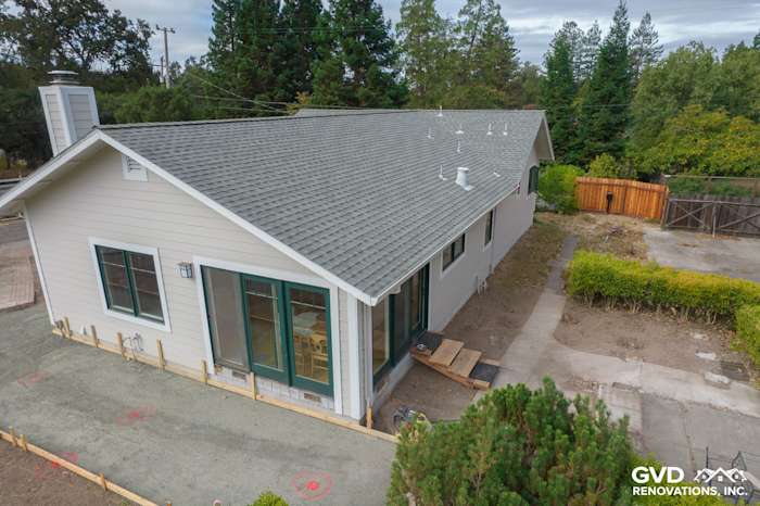 Home exterior featuring James Hardie siding, Arctic white trim, and a gray roof in Napa, CA