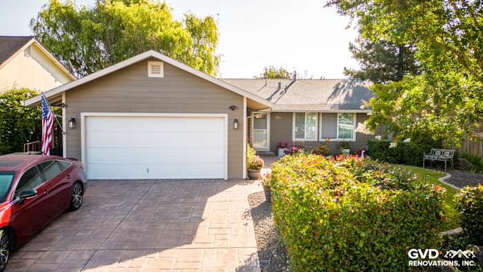 Home exterior renovation featuring Timber Bark HardiePlank siding and Cobble Stone trim in Rohnert Park