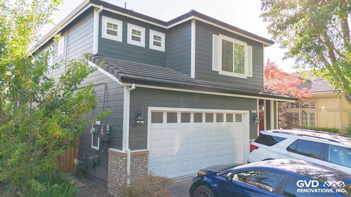 Home exterior featuring James Hardie Lap Siding in Iron Gray with Arctic White trim and Anlin Windows in Petaluma, CA