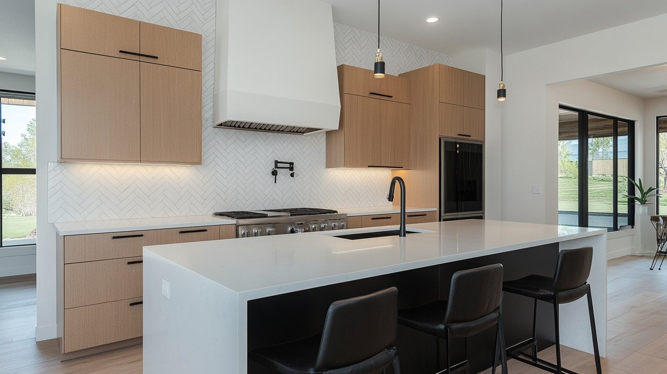 herringbone pattern backsplash photo