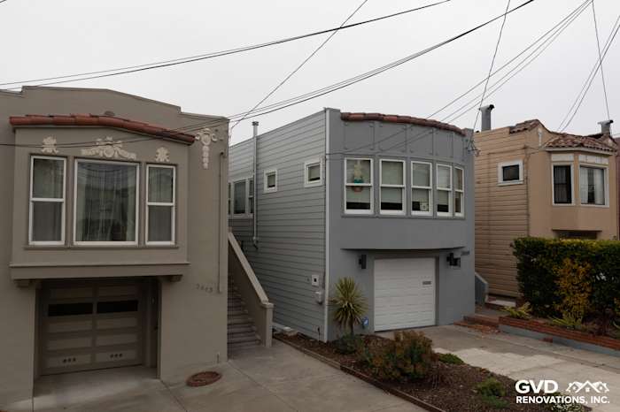Updated home exterior featuring Light Mist James Hardie Lap Siding and Arctic White trim in San Francisco
