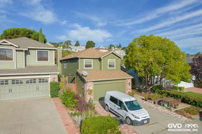 Home exterior in Vallejo featuring new Mountain Sage James Hardie siding, showcasing enhanced curb appeal and landscaping