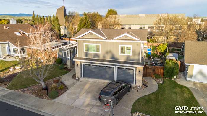 Two-story home with Night Gray James Hardie siding and Arctic White trim in Dublin, CA