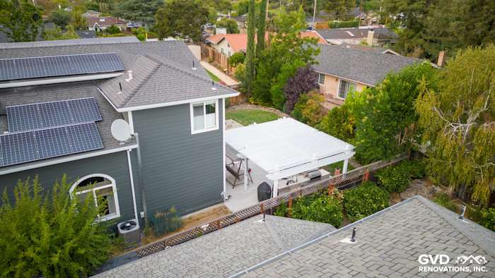 Campbell home featuring James Hardie Pearl Gray siding, Arctic White trim, and a modern patio cover