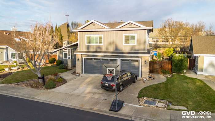 Dublin home featuring new James Hardie siding in Night Gray with Arctic White trim and landscaped front yard