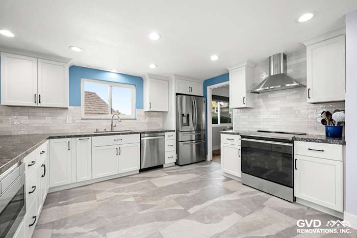 Bright Fair Oaks kitchen remodel featuring white shaker cabinets, stainless steel appliances, and marble-like flooring