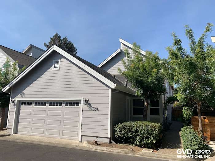 Updated home exterior featuring Pearl Gray James Hardie siding and Arctic White trim in Napa, CA