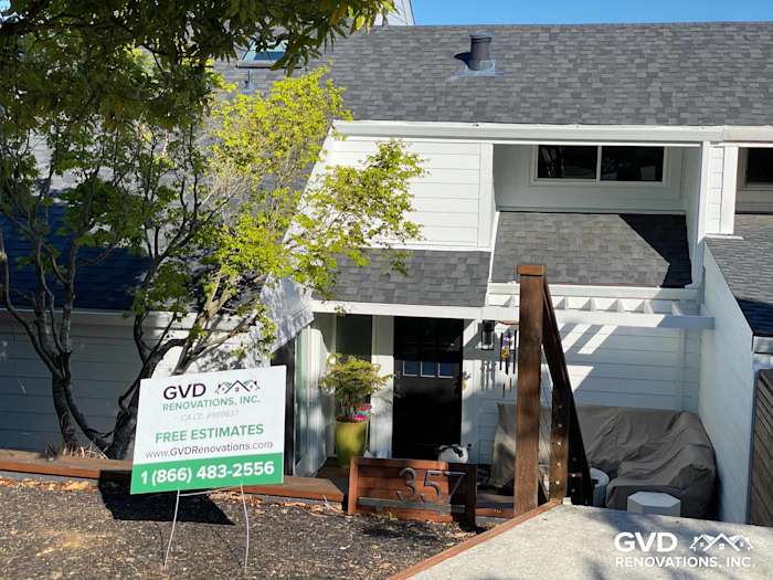 Mill Valley home with new pre-finished James Hardie lap siding and updated porch railings