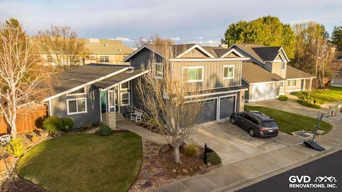 Modern home exterior with James Hardie Night Gray siding and Arctic White trim in Dublin, CA