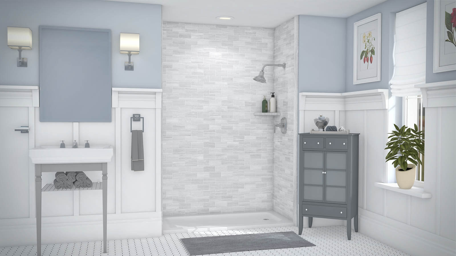 Shower wall panels that store look like tile