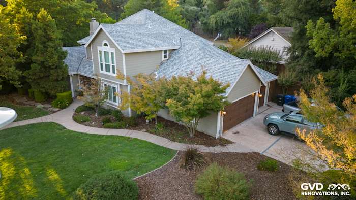 Fair Oaks home featuring newly installed James Hardie Monterey Taupe siding and Arctic White trim