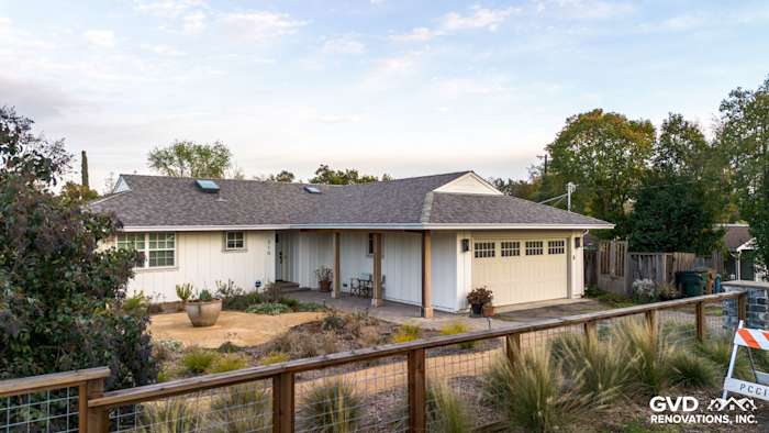 Home exterior featuring James HardiePanel Vertical Siding in Arctic White with a modern design in Pleasant Hill, CA