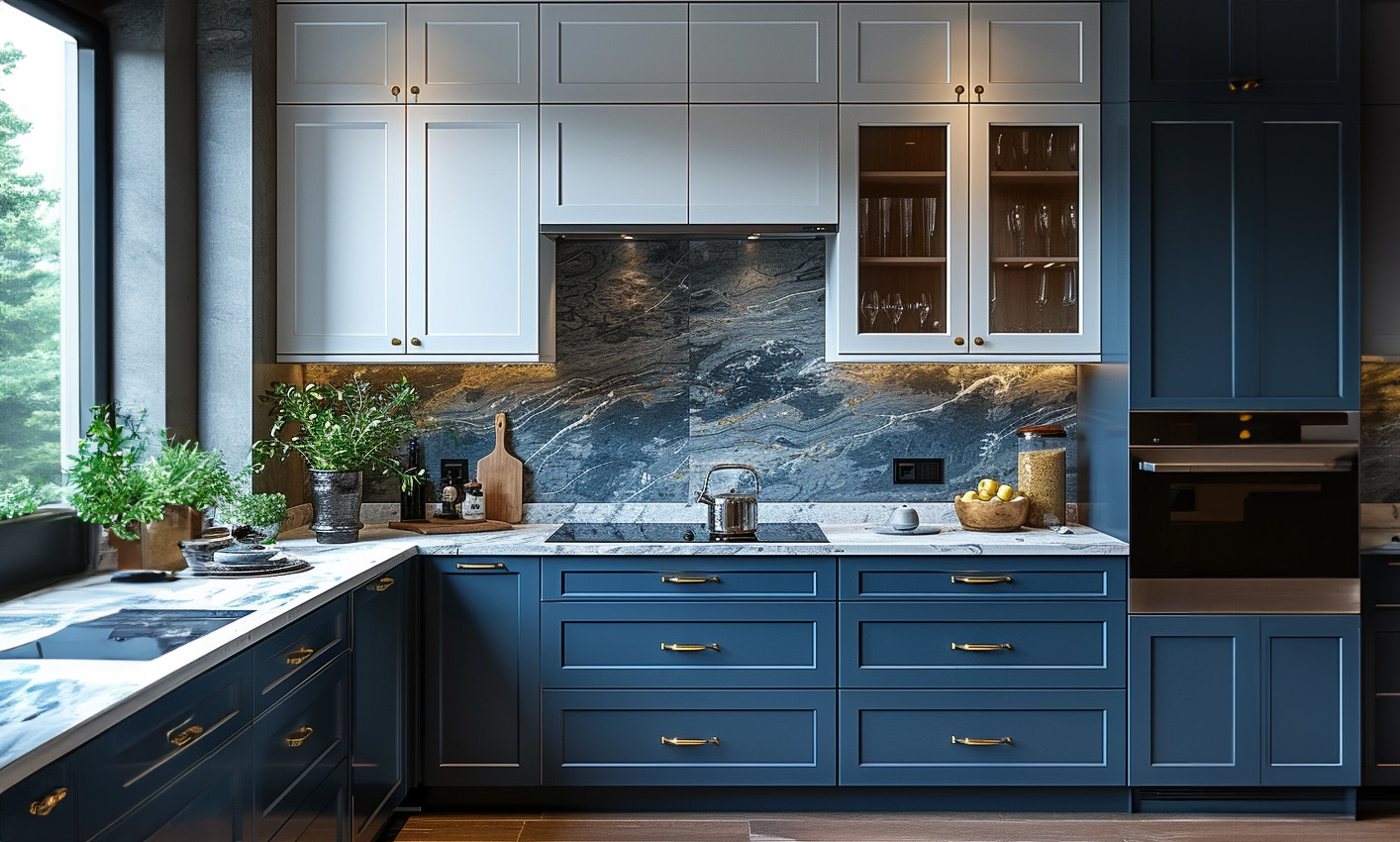 styling blue cabinets